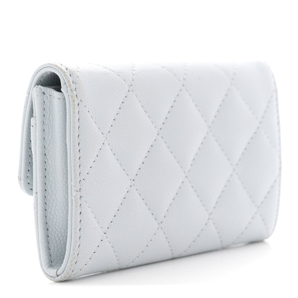 Caviar Quilted Crystal CC Flap Card Holder Light Blue