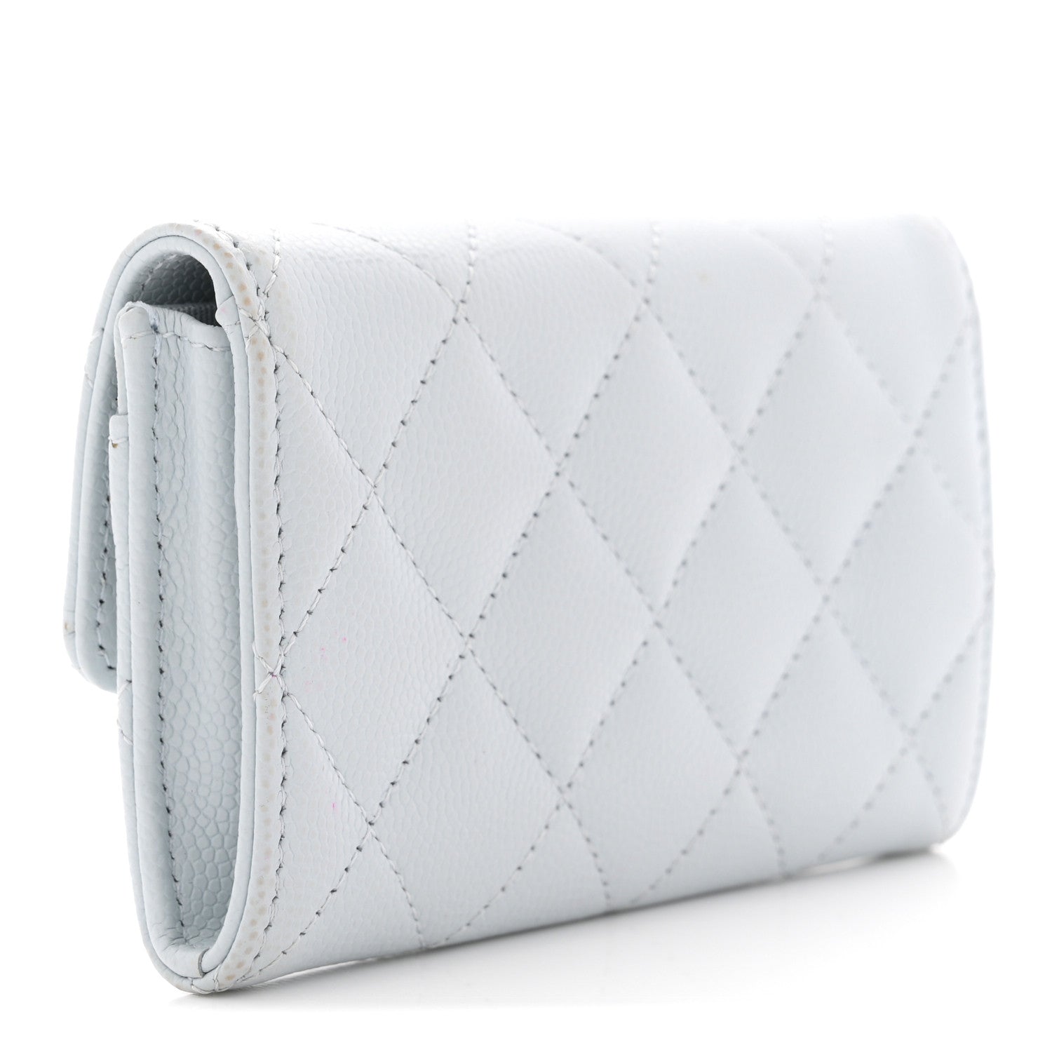 Caviar Quilted Crystal CC Flap Card Holder Light Blue