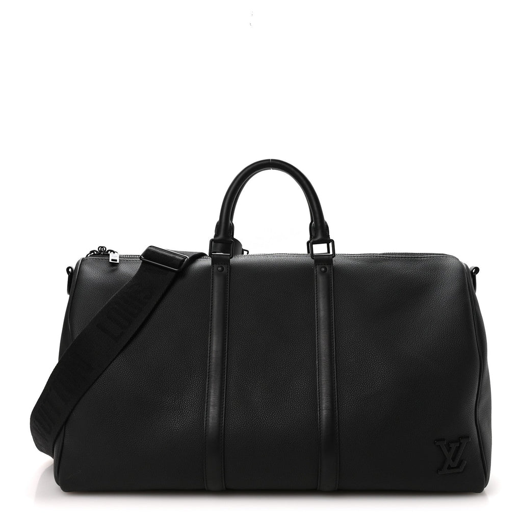 Louis Vuitton Grained Calfskin Aerogram Keepall Bandouliere 50 Black