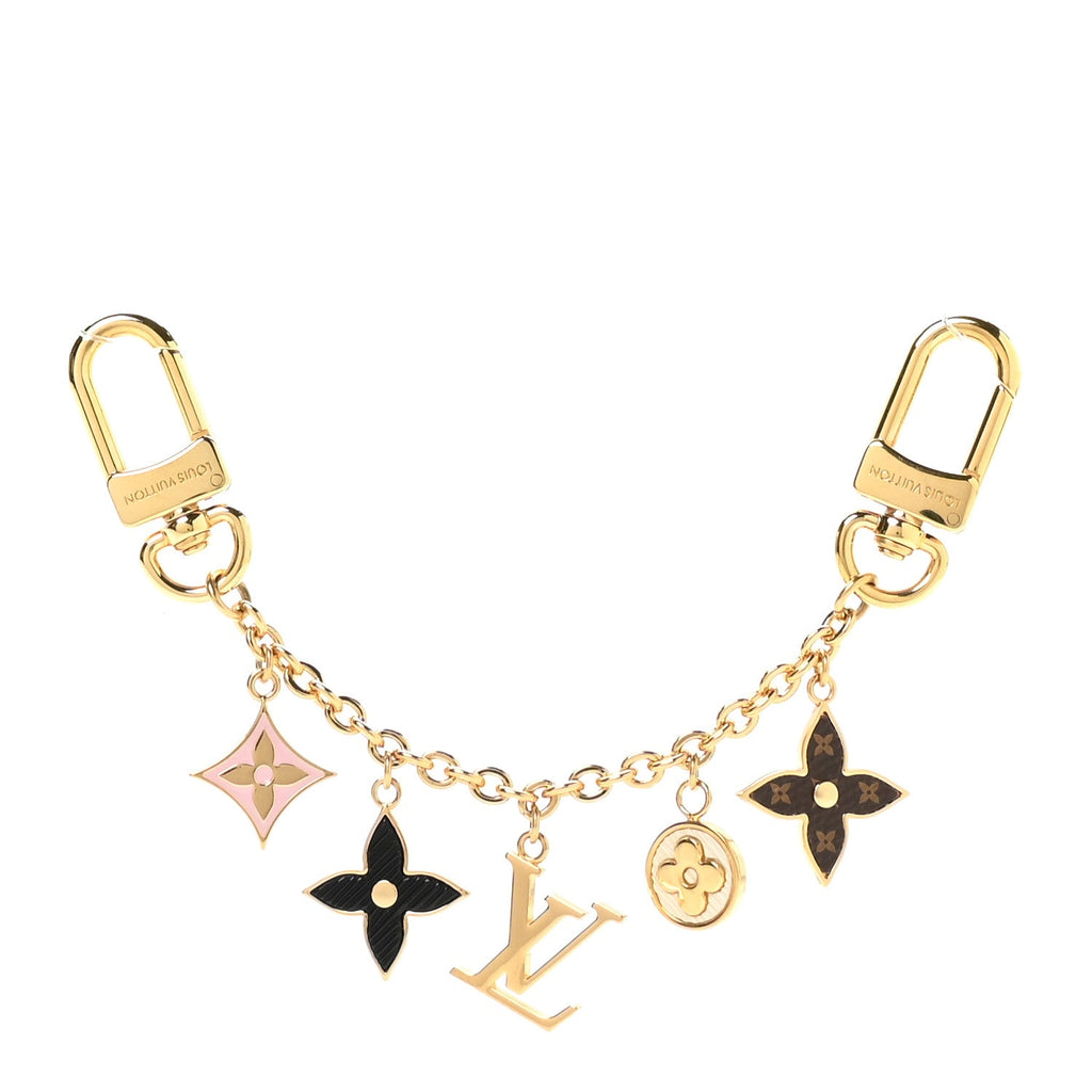 Louis Vuitton Brass Enamel Fleur De Monogram Bag Charm Chain Gold
