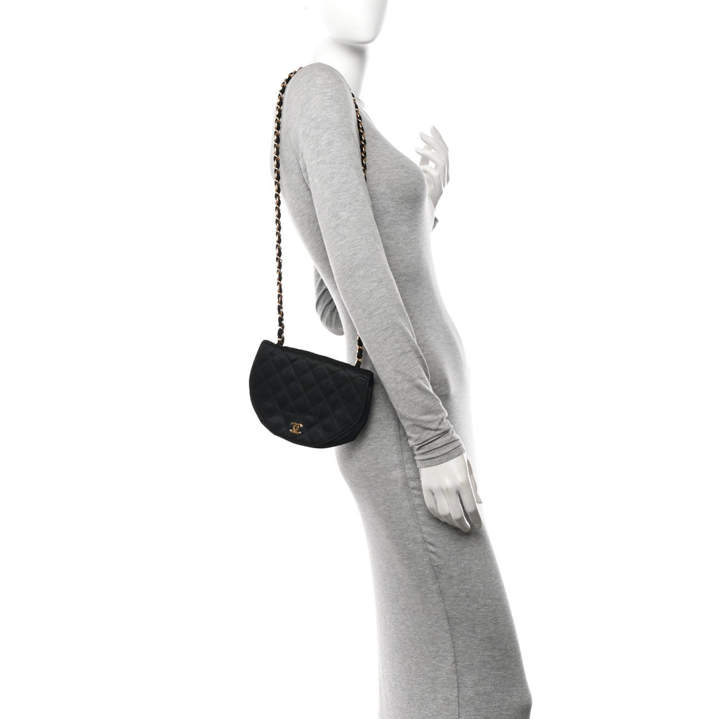 Chanel Satin Quilted Half Moon Flap Black