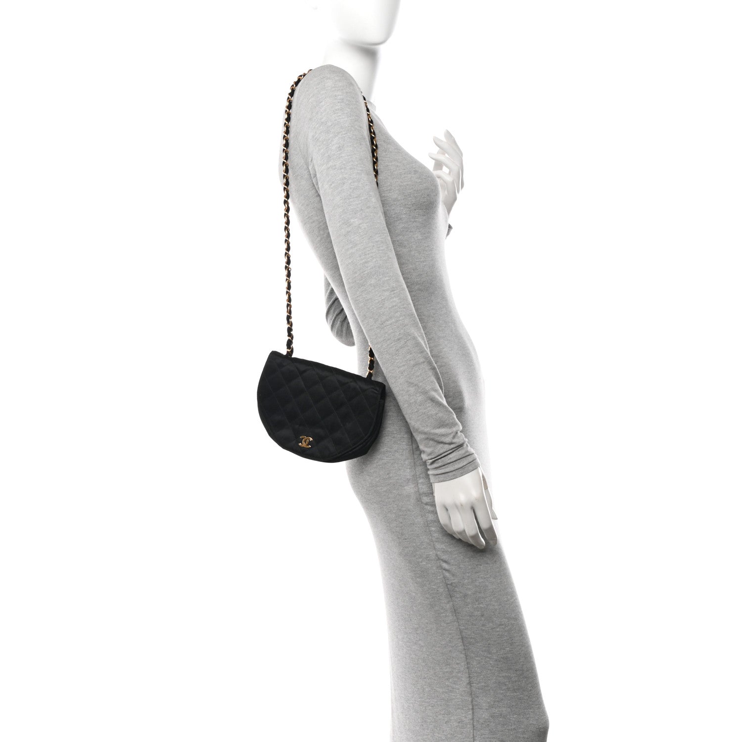 Chanel Satin Quilted Half Moon Flap Black