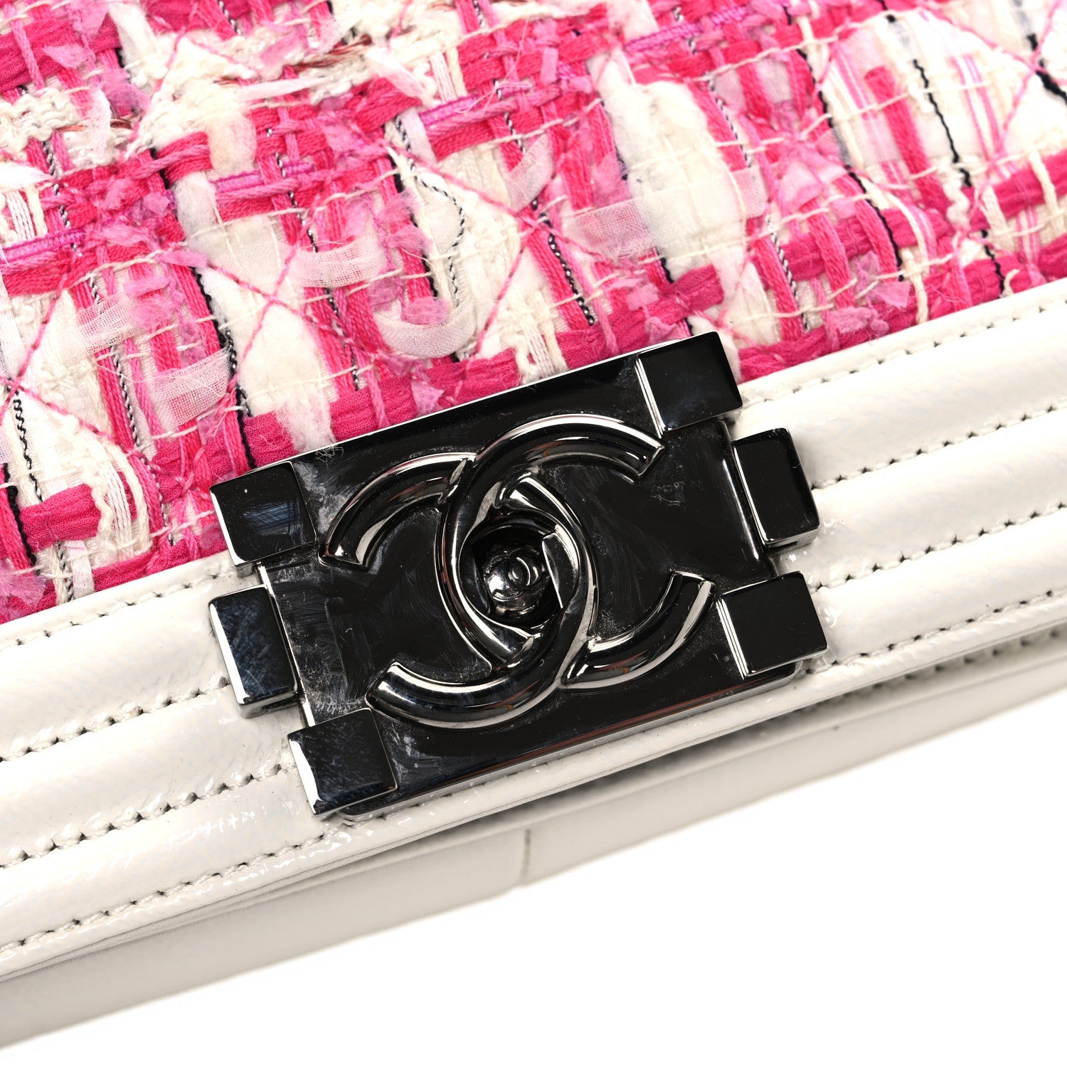 Chanel Patent Tweed Medium Boy Flap White