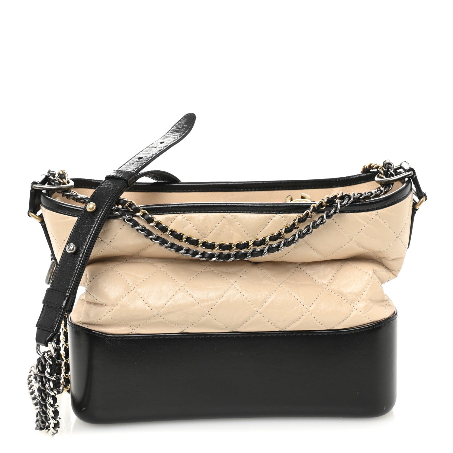 Chanel Aged Calfskin Quilted Medium Gabrielle Hobo Beige Black