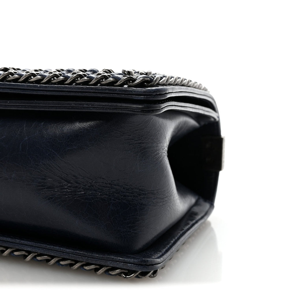 Chanel Glazed Calfskin Quilted Medium Boy Chained Flap Blue