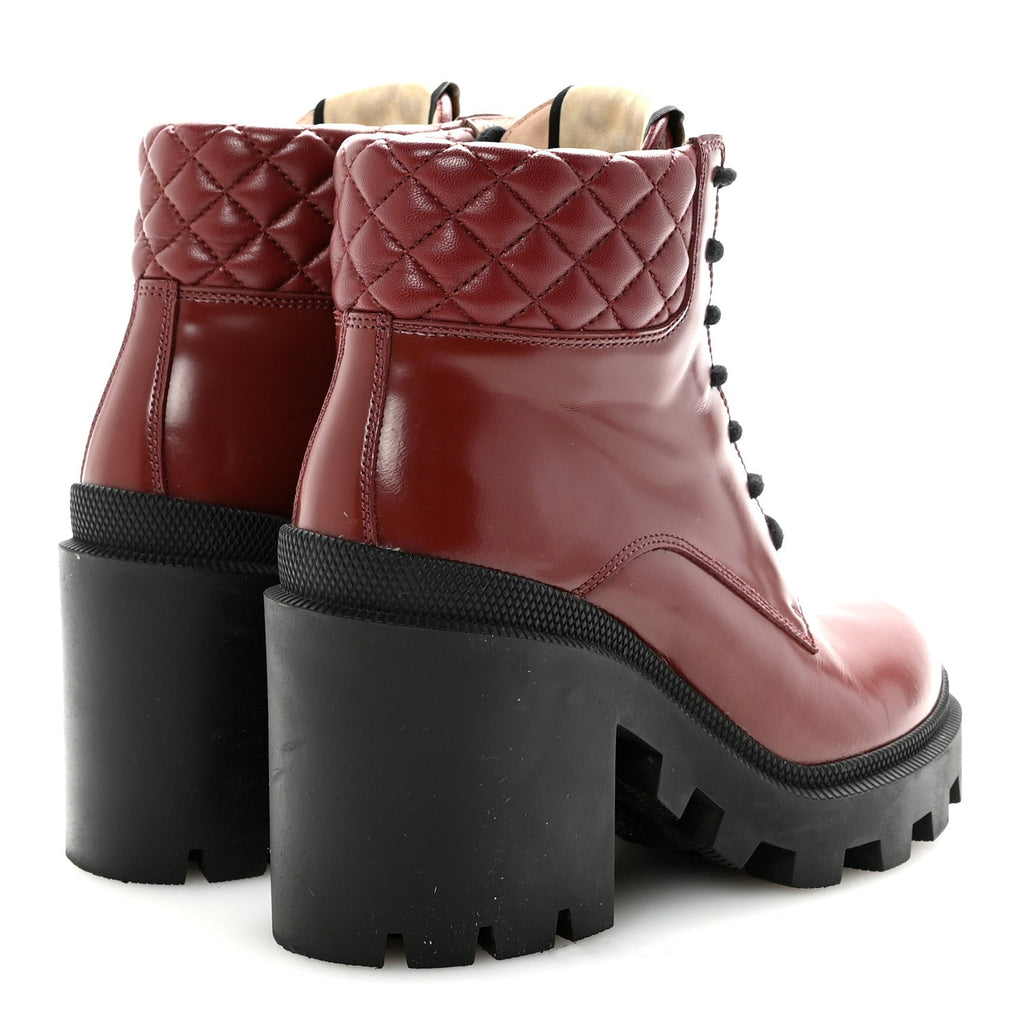 Gucci Magnum Calfskin Nappa Quilted Lace Up Ankle Boots 36 Garnet Red