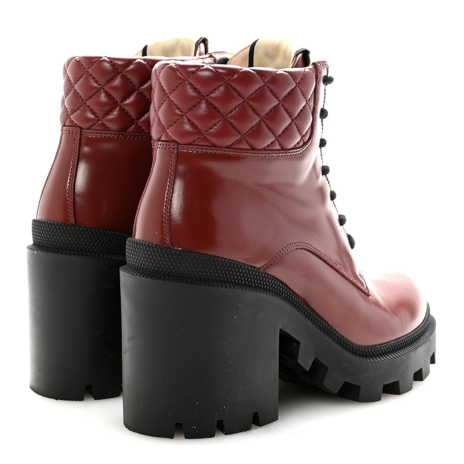Gucci Magnum Calfskin Nappa Quilted Lace Up Ankle Boots 36 Garnet Red