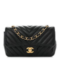 Chanel Lambskin Chevron Quilted Mini Rectangular Flap Black