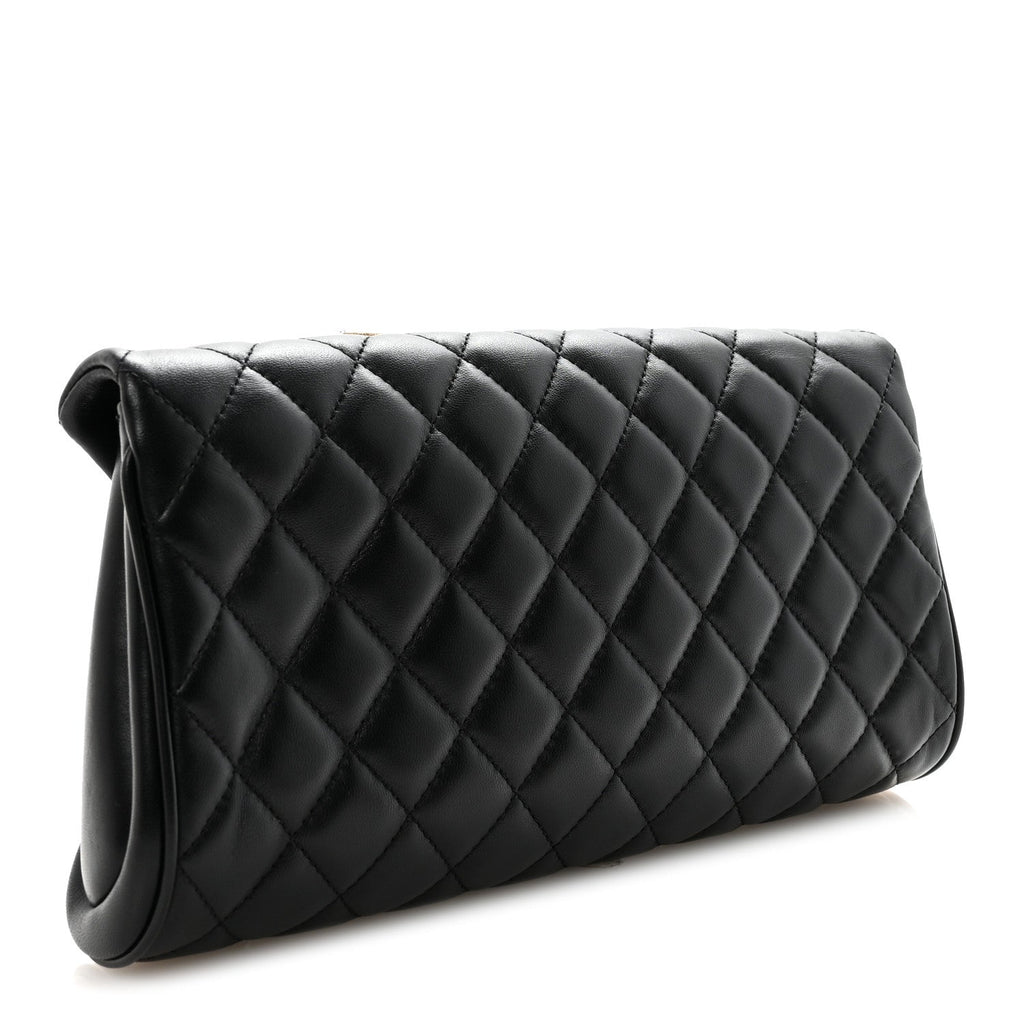 Chanel Lambskin Quilted Fold Up Again Clutch Black