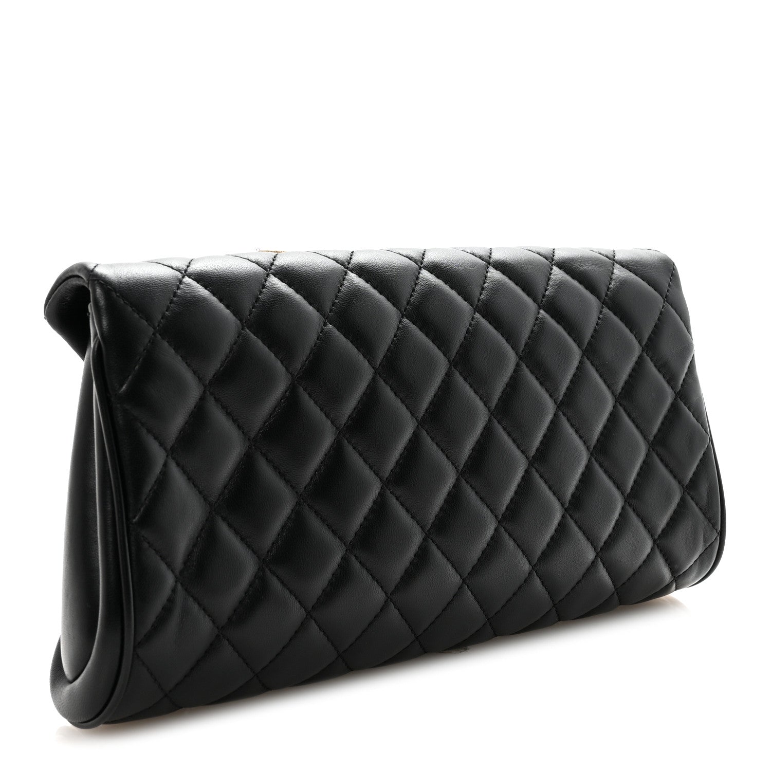 Chanel Lambskin Quilted Fold Up Again Clutch Black