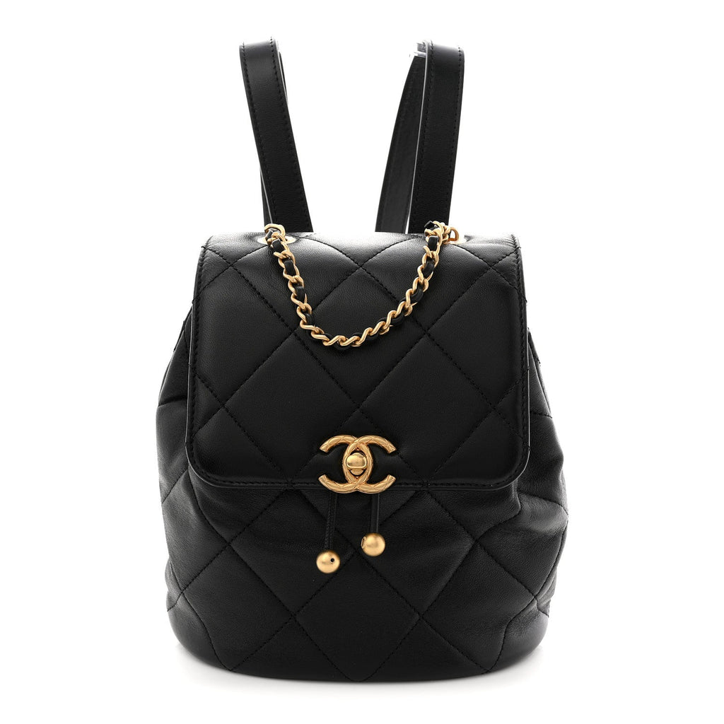 Chanel Lambskin Quilted Logo Mini Backpack Black