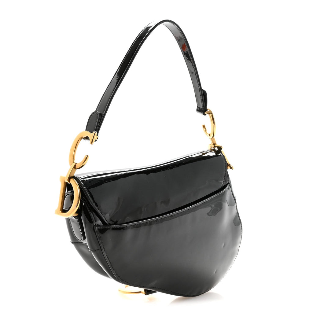 Christian Dior Patent Saddle Bag Black