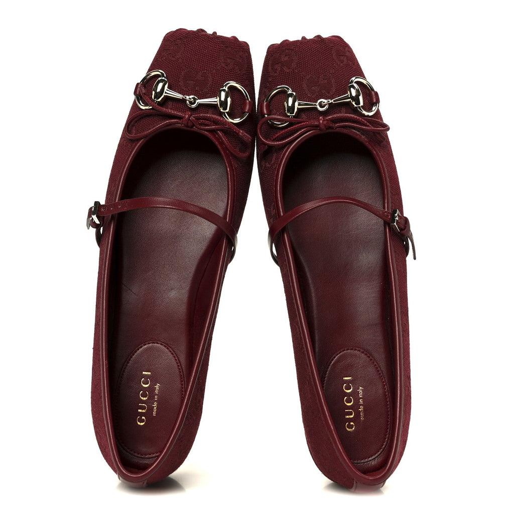 Gucci GG Monogram Horsebit Ballet Flats 37.5 Rosso Ancora