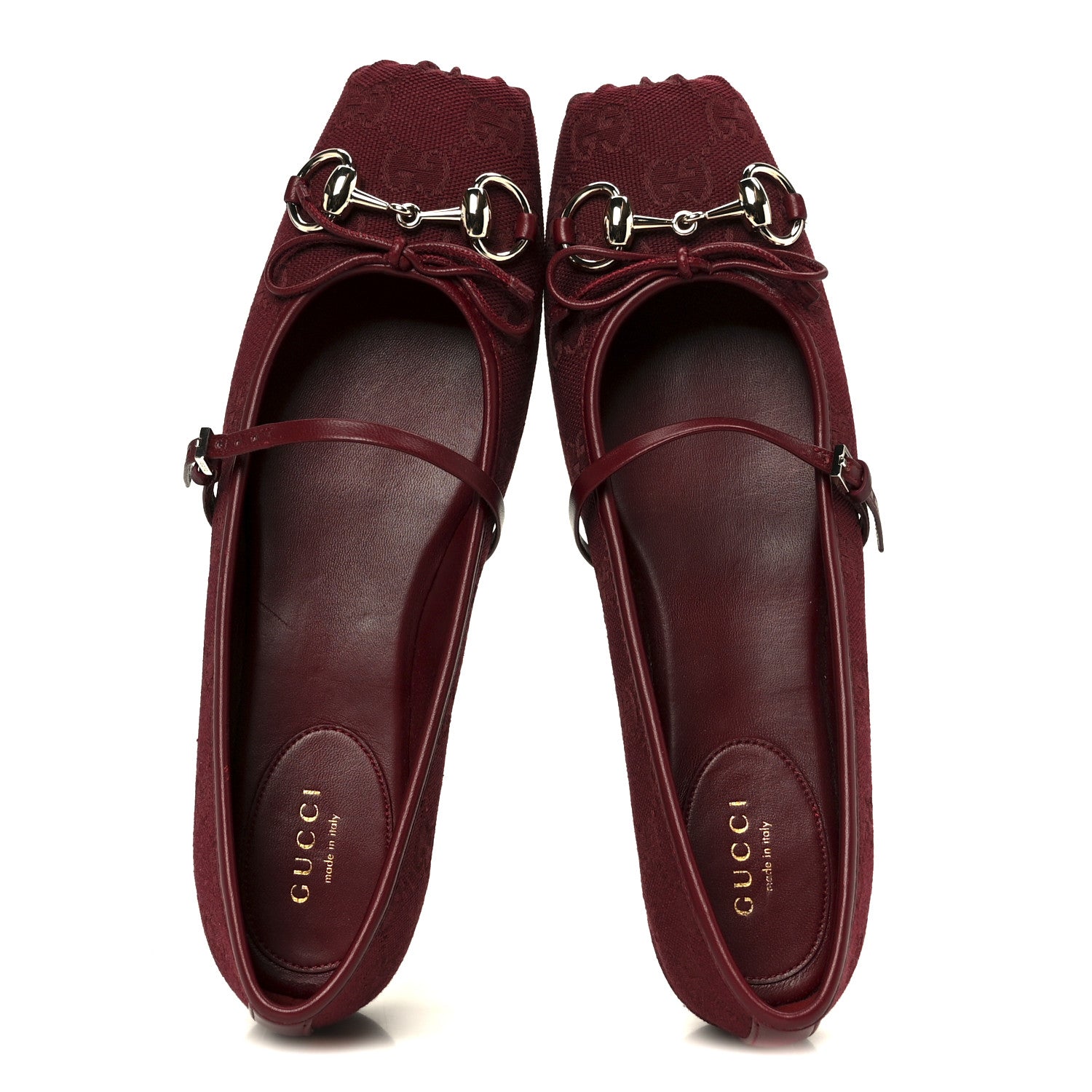Gucci GG Monogram Horsebit Ballet Flats 37.5 Rosso Ancora
