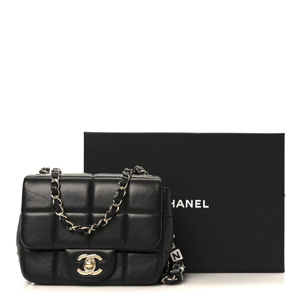 Chanel Lambskin Resin Crystal Square Quilted Mini Monacoco Flap Black