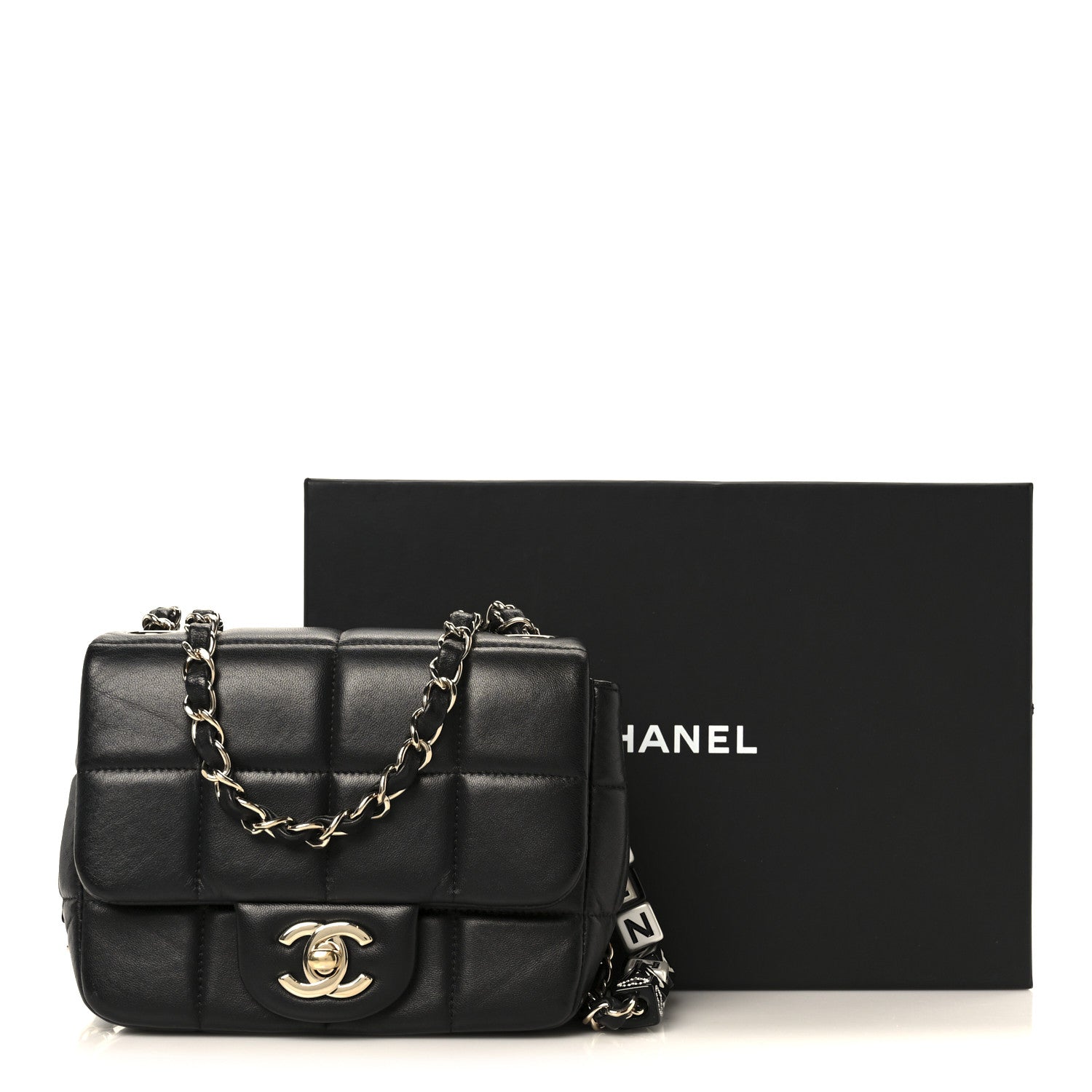 Chanel Lambskin Resin Crystal Square Quilted Mini Monacoco Flap Black