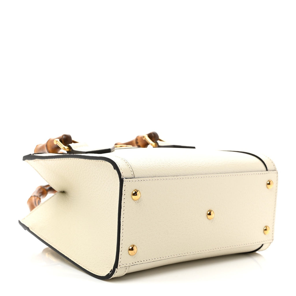 Gucci Textured Calfskin Web Mini Diana Tote Bag Mystic White