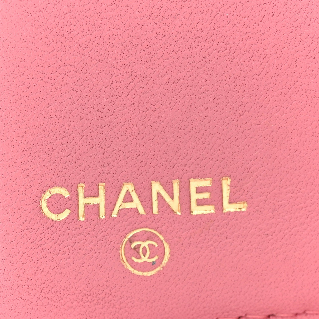 Calfskin Quilted Zip Around Bifold Wallet Pink