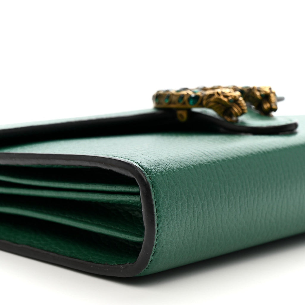 Gucci Calfskin Mini Dionysus Chain Wallet Emerald