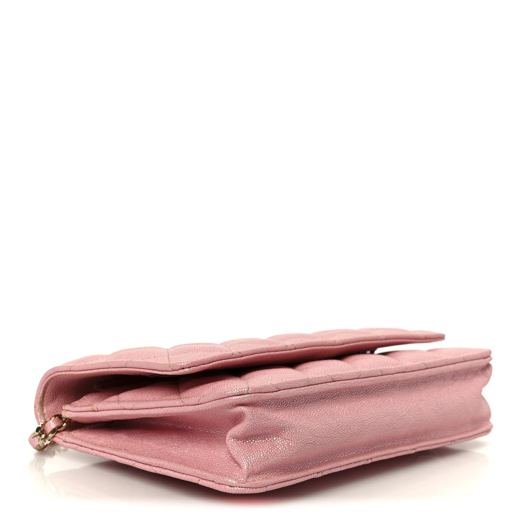 Chanel Iridescent Caviar Quilted Wallet on Chain WOC Rose Pink