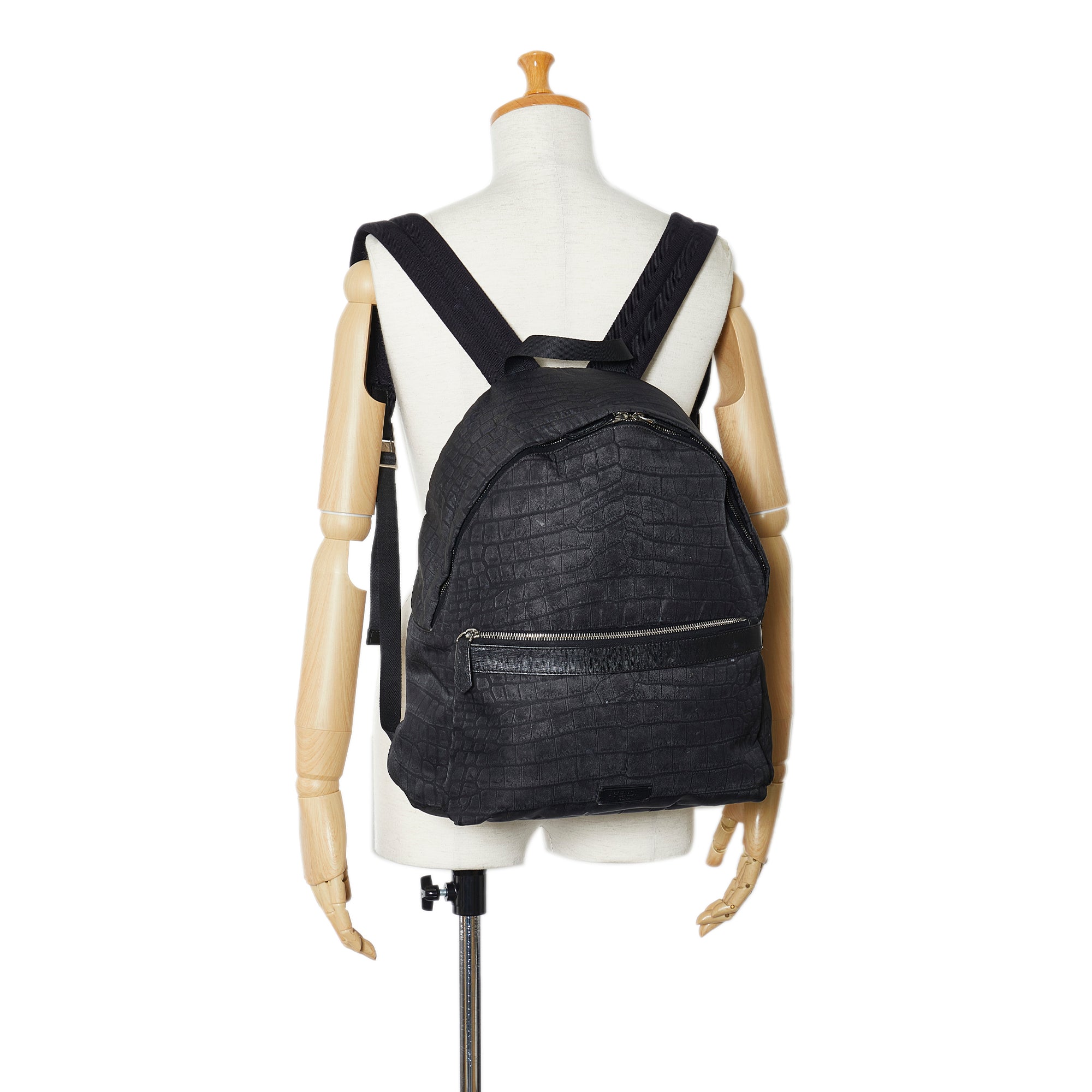 FENDI Croc Embossed Nylon Backpack