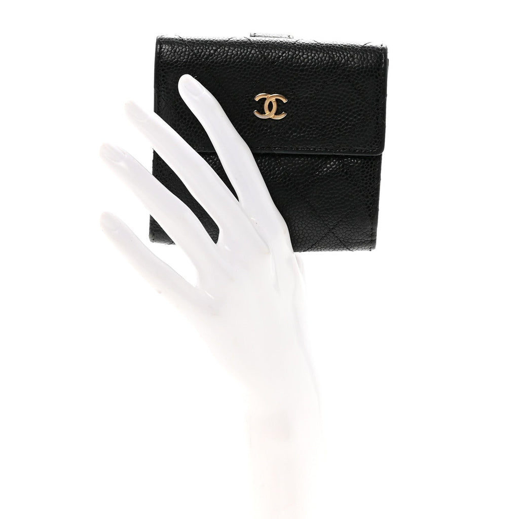 Caviar Quilted Compact French Flap Wallet Black