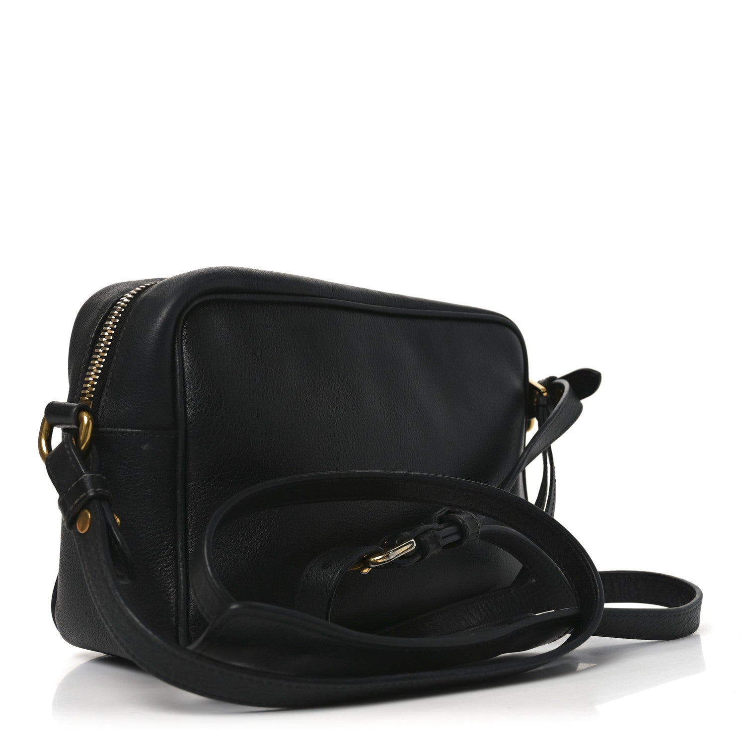 Prada Glace Calfskin Embossed Logo Crossbody Black