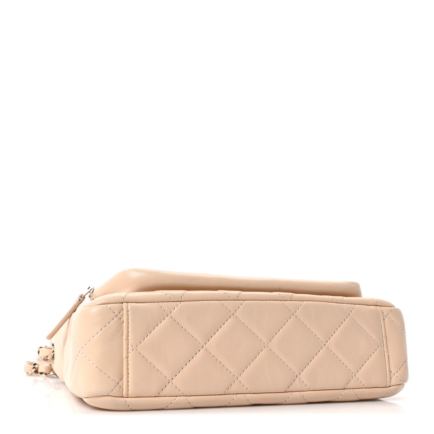 Chanel Shiny Crumpled Lambskin Quilted Small Preppy Pocket Clutch With Chain Beige