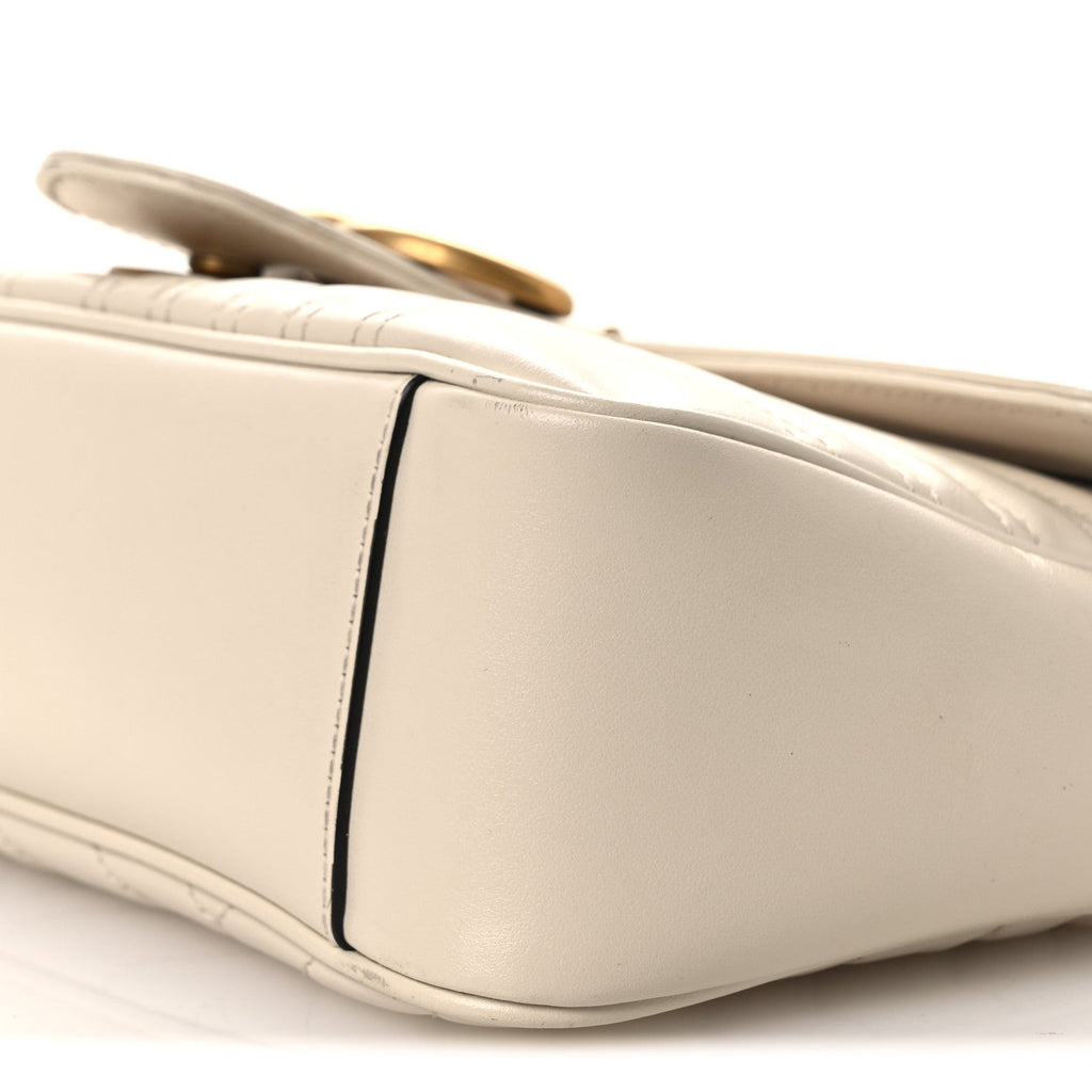Gucci Calfskin Matelasse Small GG Marmont Shoulder Bag White