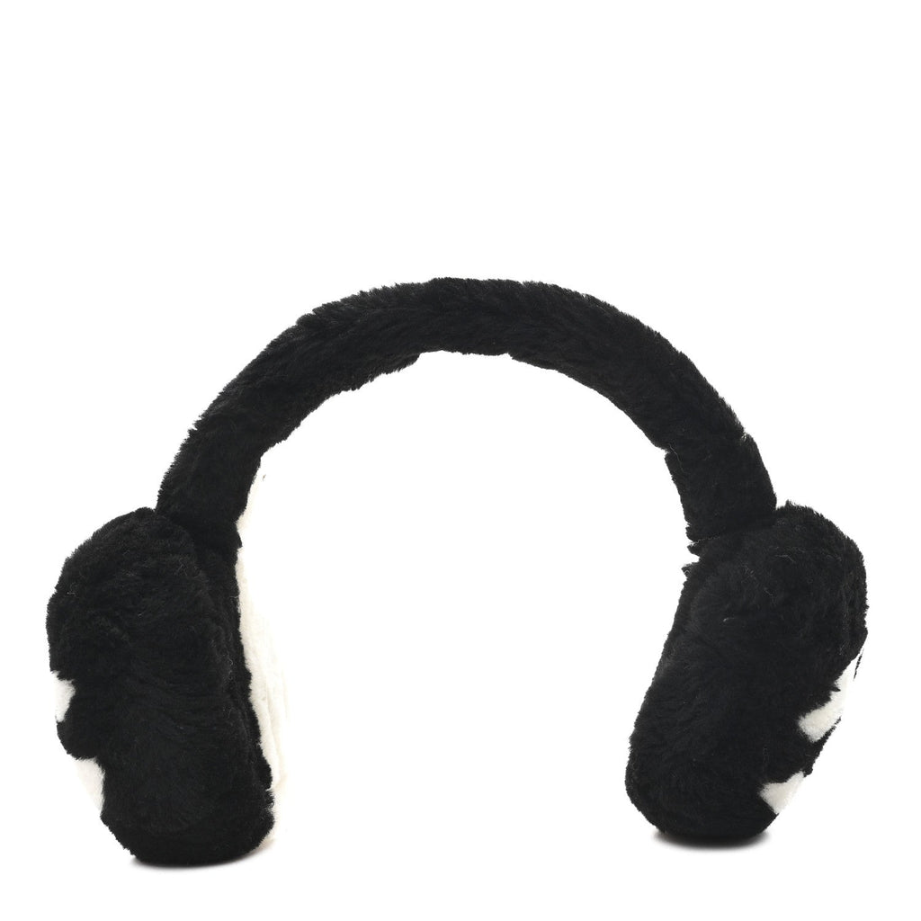 Chanel Shearling CC Ear Muffs Black White