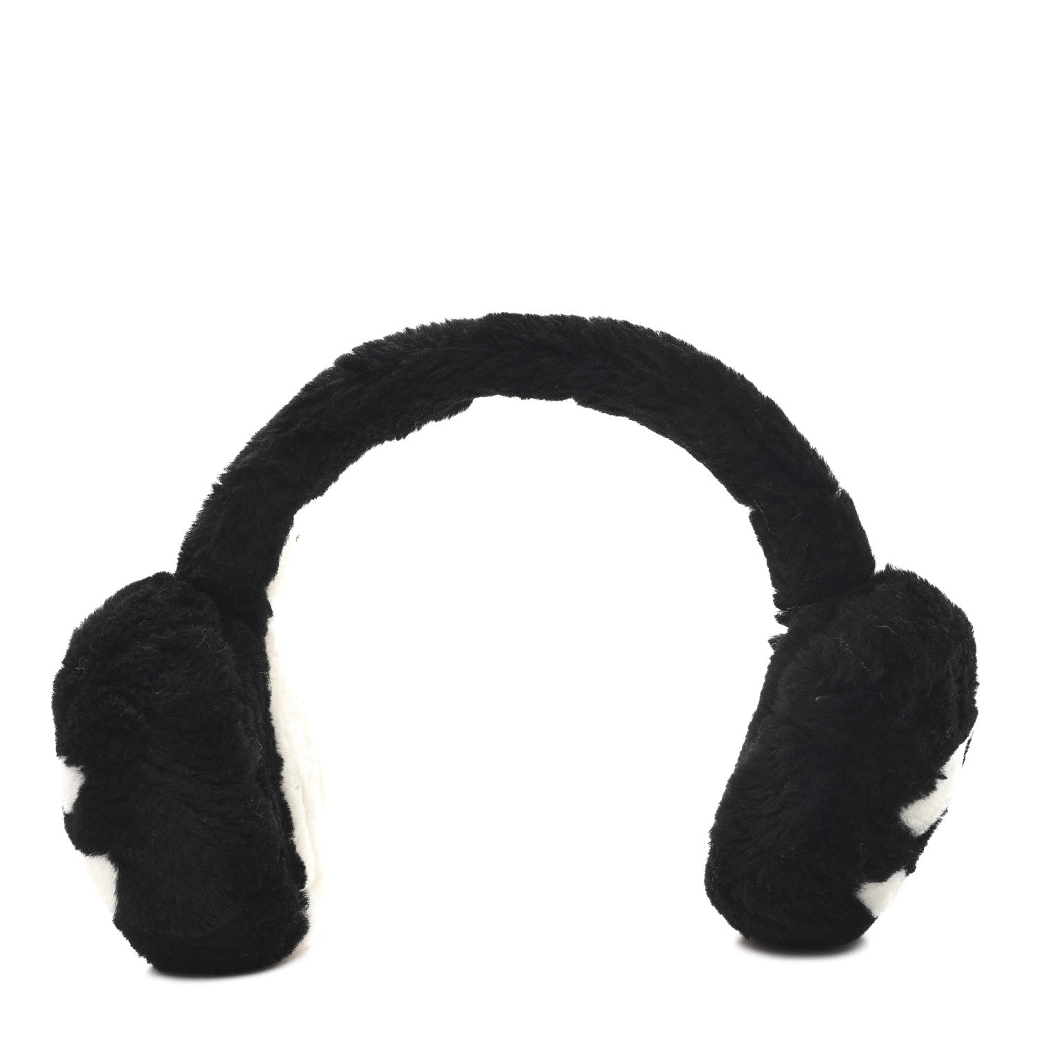 Chanel Shearling CC Ear Muffs Black White