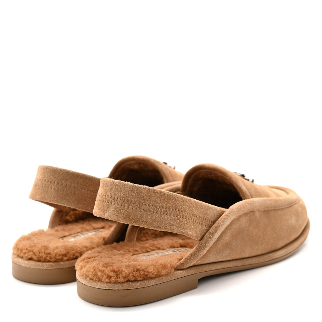 Chanel Suede Calfskin CC Slingback Loafers 36 Dark Beige