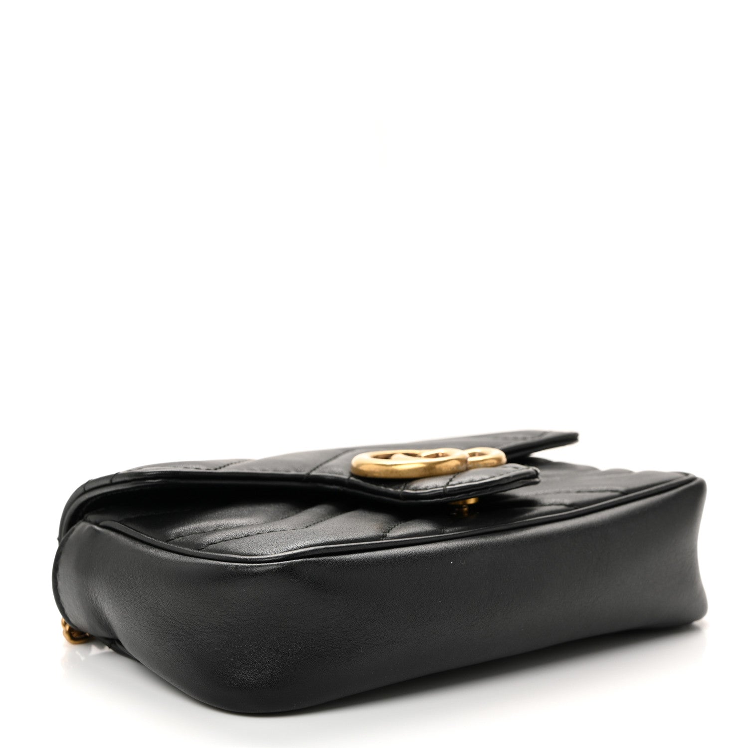 Gucci Calfskin Matelasse Super Mini GG Marmont Shoulder Bag Black