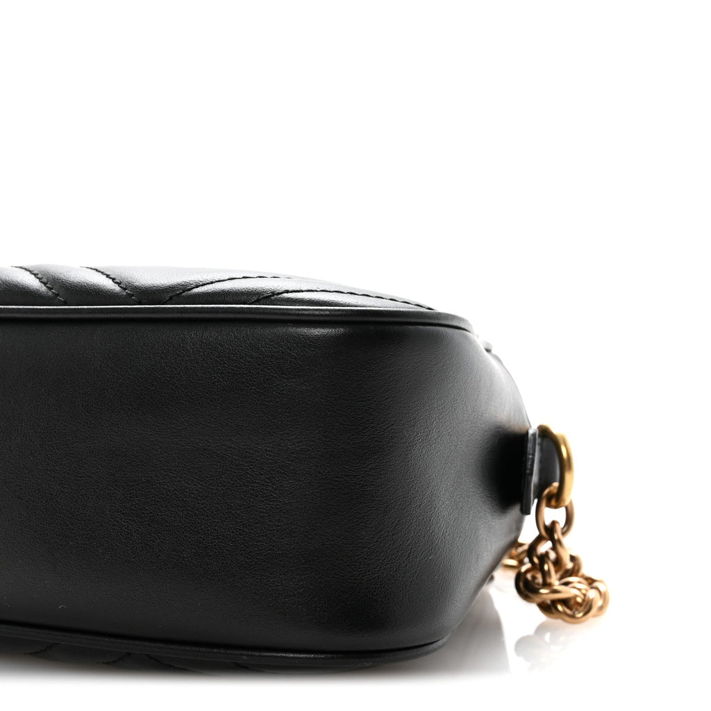 Gucci Calfskin Matelasse Small GG Marmont Chain Shoulder Bag Black