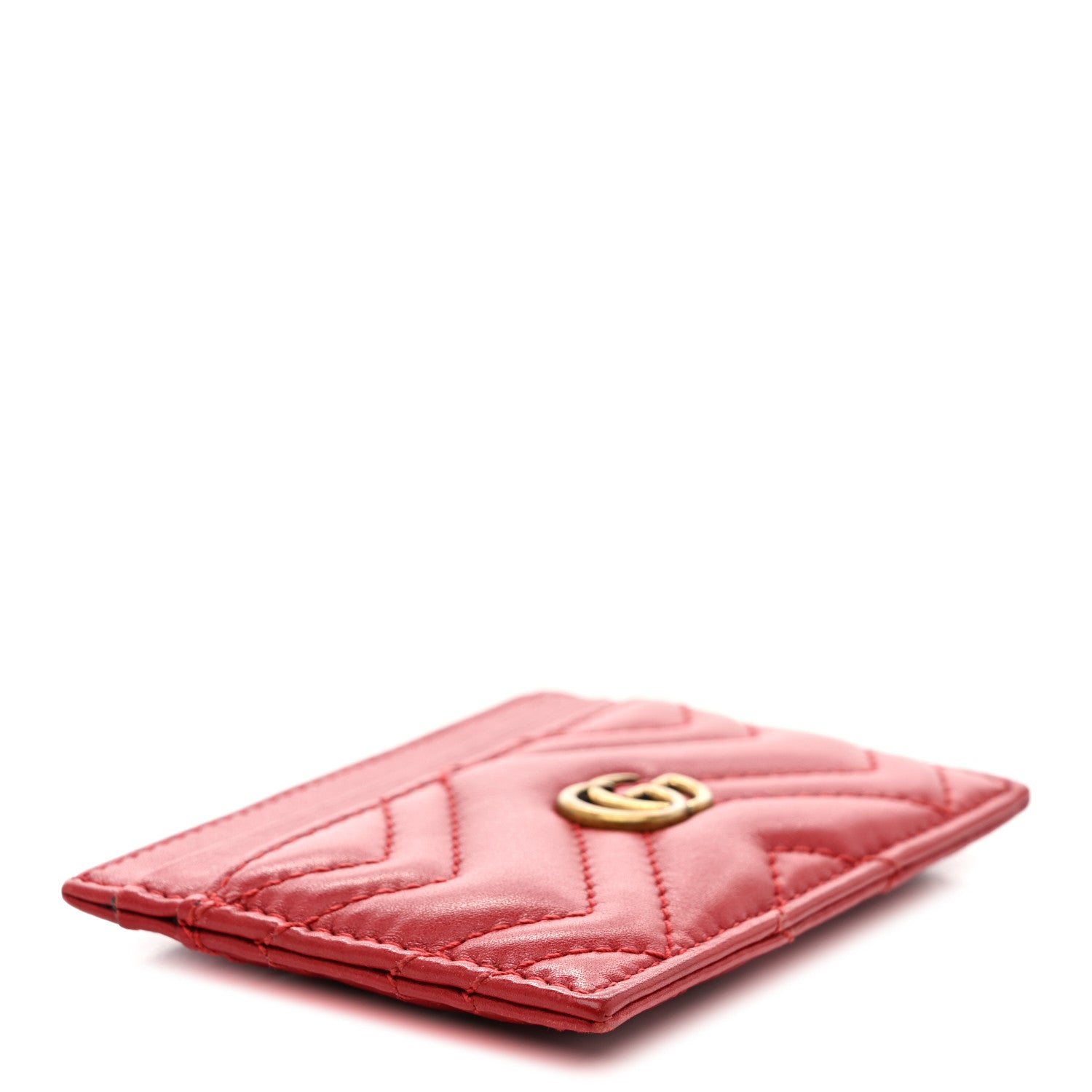 Gucci Calfskin Matelasse GG Marmont Card Holder Hibiscus Red