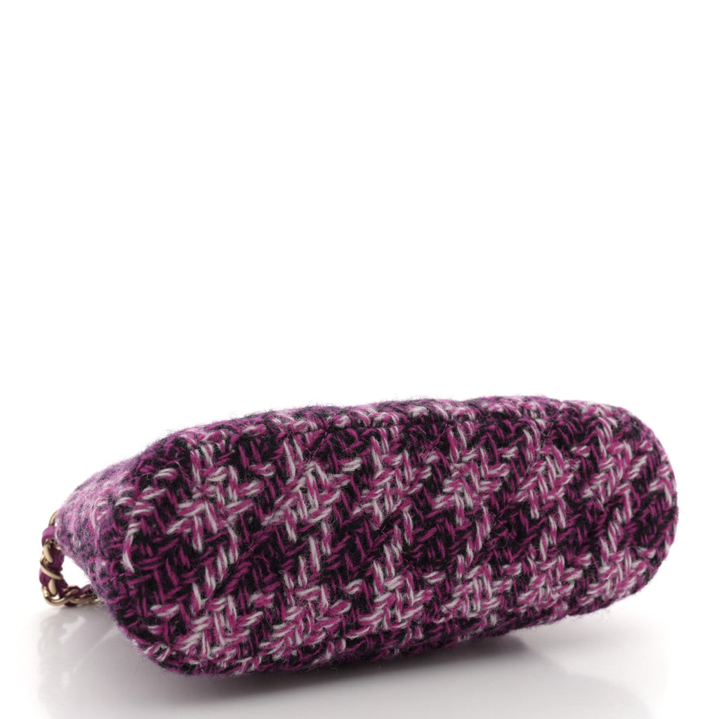 Chanel Tweed Quilted Mini Clutch With Chain Purple
