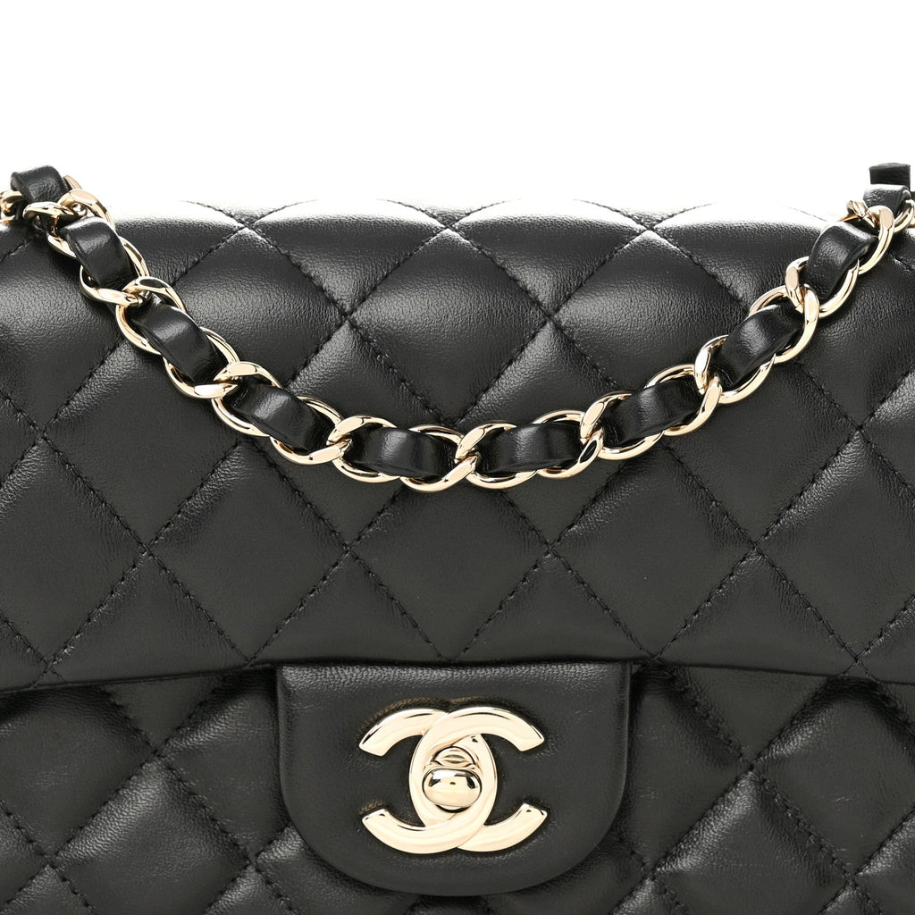 Chanel Lambskin Quilted Mini Rectangular Flap Black