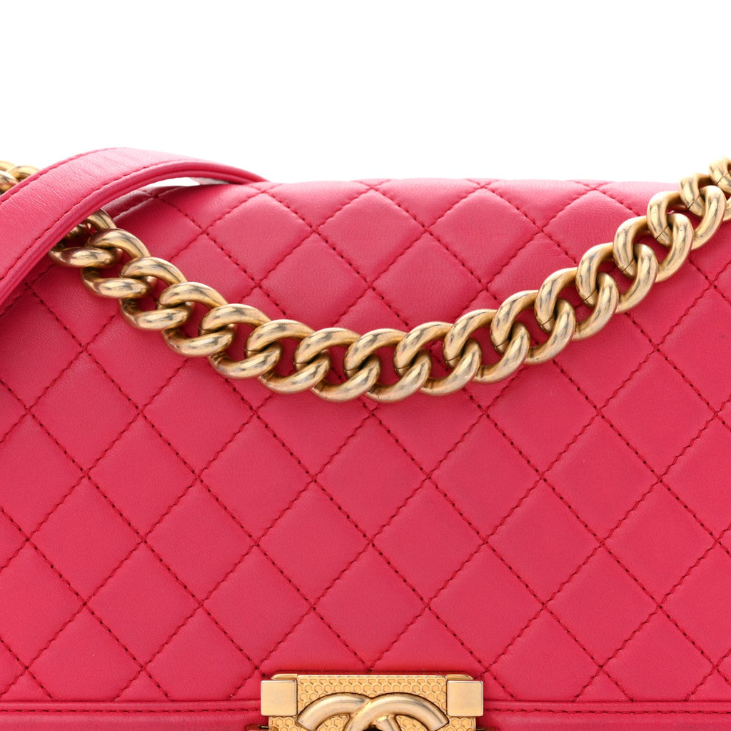Chanel Lambskin Quilted Medium Boy Flap Fuchsia