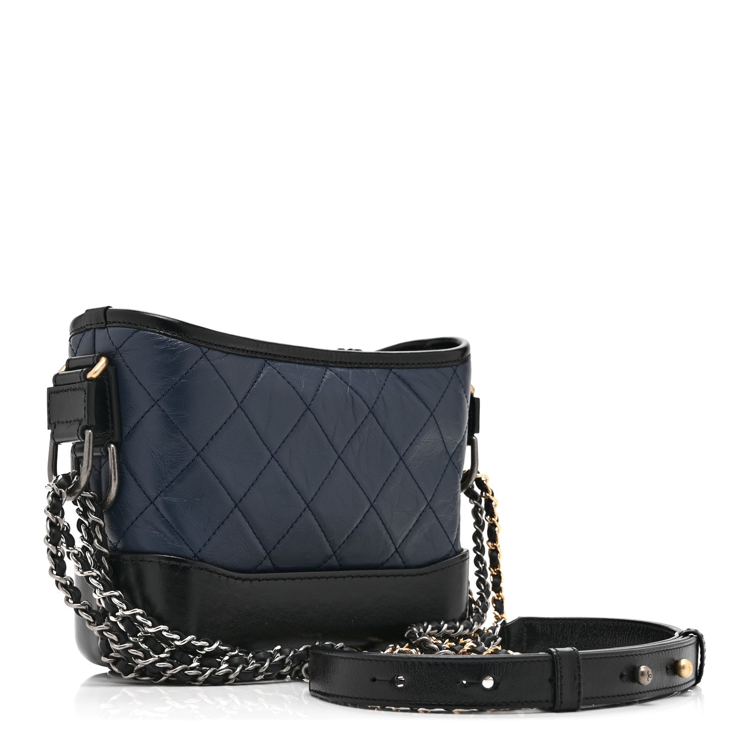 Chanel Aged Calfskin Quilted Small Gabrielle Hobo Navy Black