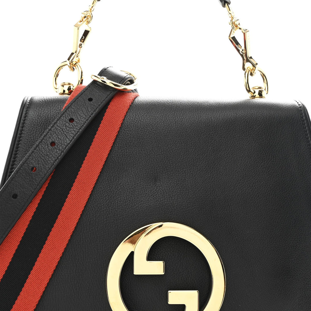 Gucci Roxy Calfskin Web Medium Studded Blondie Shoulder Flap Bag Black