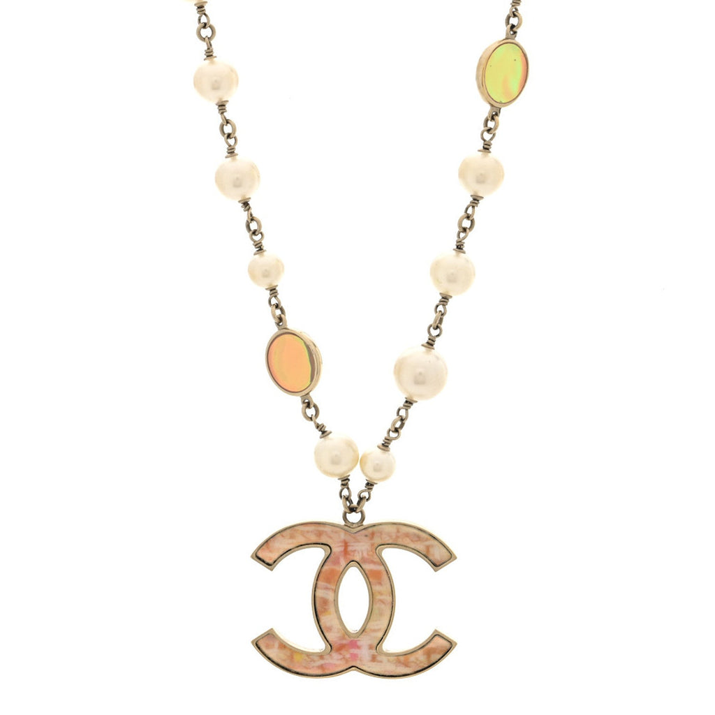 Metal Pearl Resin CC Pendant Necklace Gold Multicolor