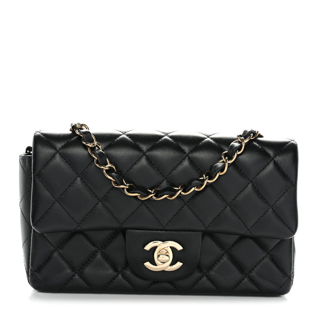 Chanel Lambskin Quilted Mini Rectangular Flap Black