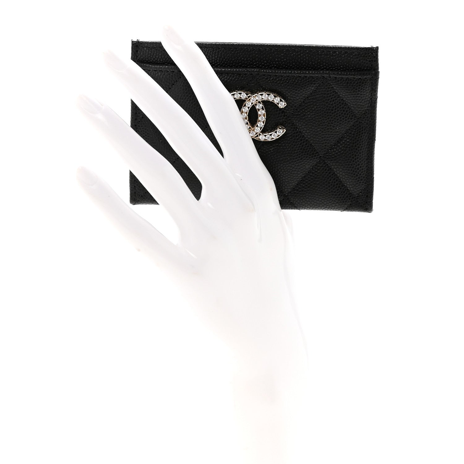 Caviar Quilted Crystal Card Holder Black