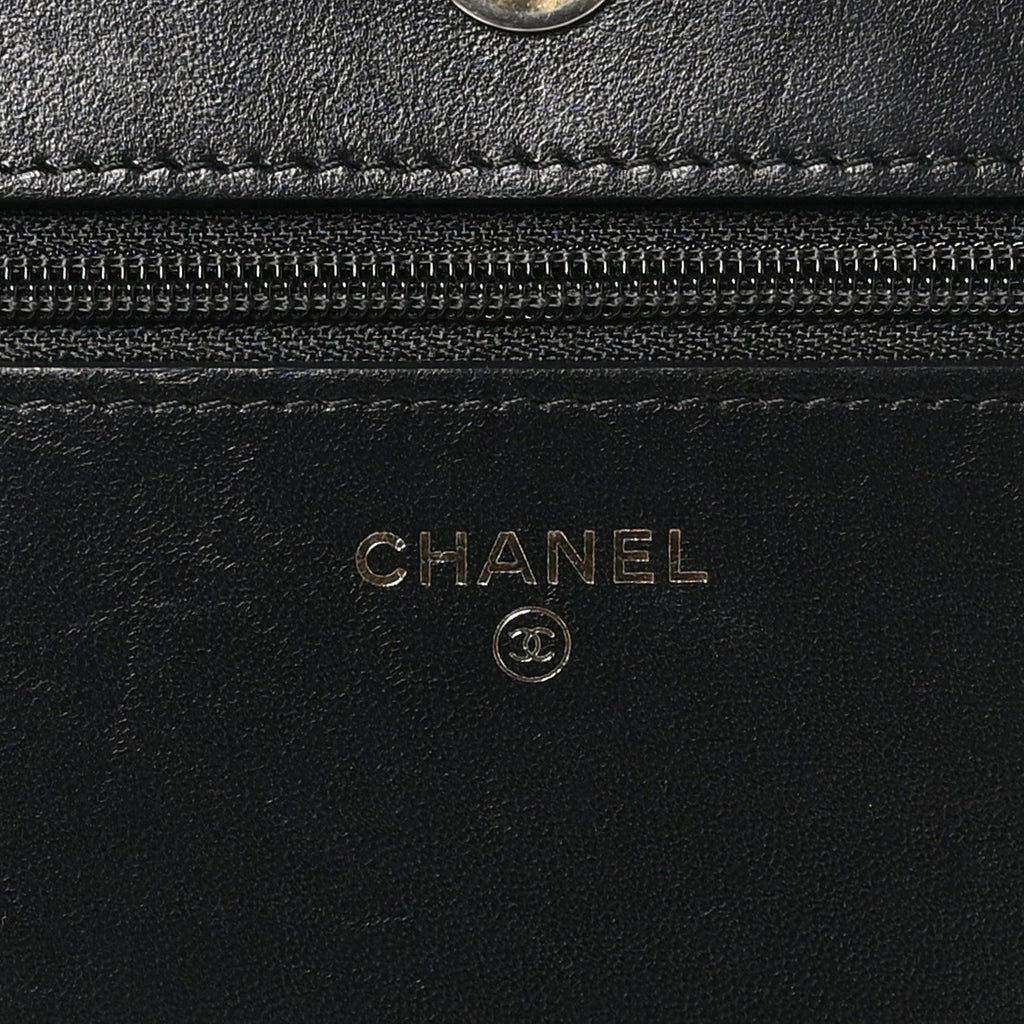 Chanel Lambskin Chevron Boy Wallet On Chain WOC Black