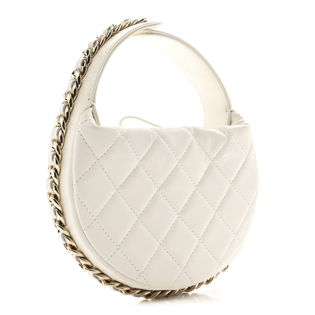 Chanel Lambskin Quilted Chain Around Pouch Hobo White
