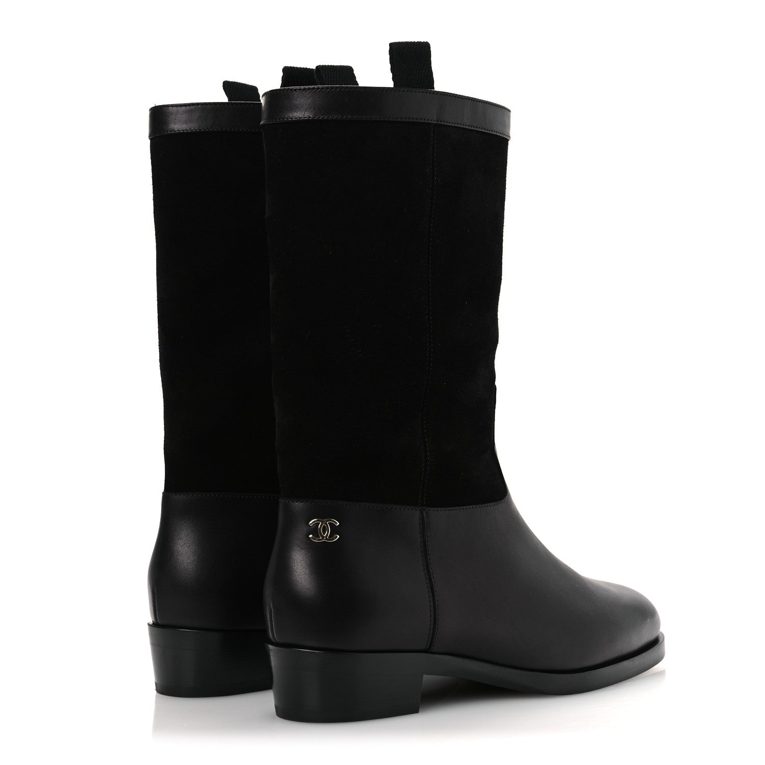 Chanel Suede Calfskin CC Short Boots 37 Black
