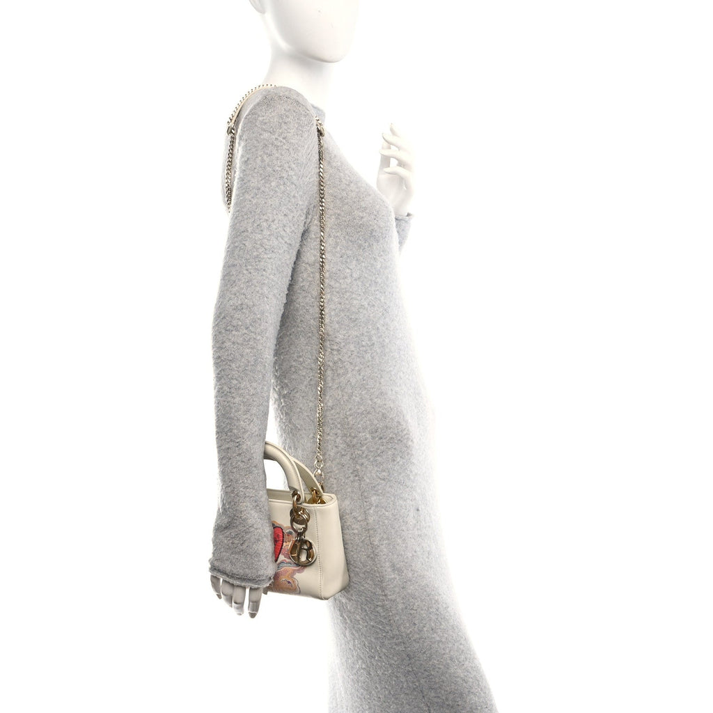 Christian Dior Calfskin Niki De Saint Phalle Dioramour Mini Supple Lady Dior White Multicolor