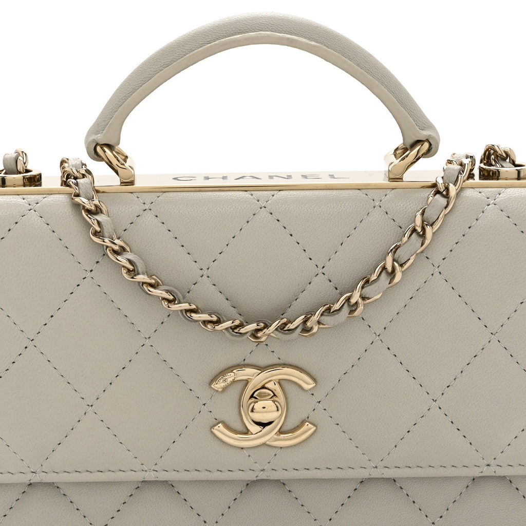 Chanel Lambskin Quilted Trendy CC Dual Handle Clutch With Chain Grey