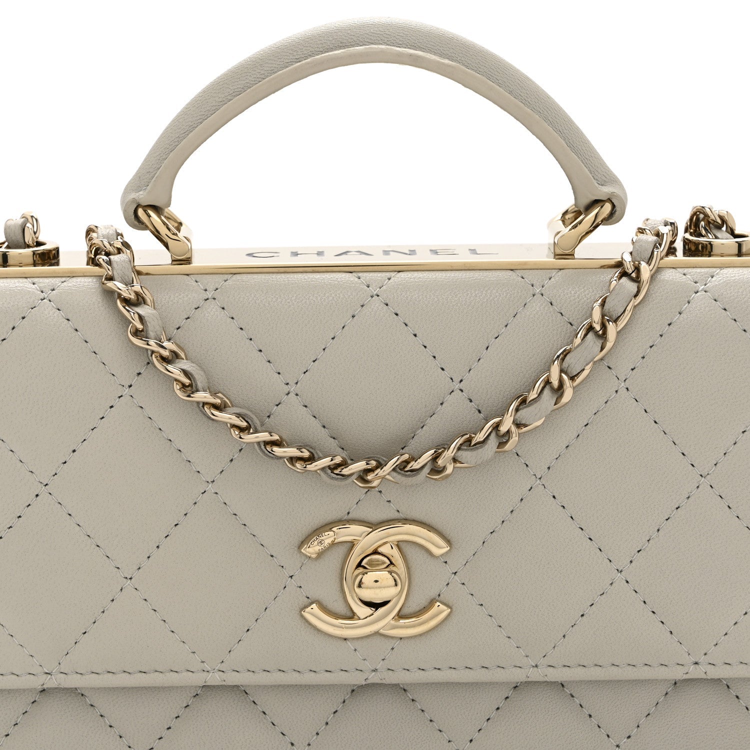 Chanel Lambskin Quilted Trendy CC Dual Handle Clutch With Chain Grey