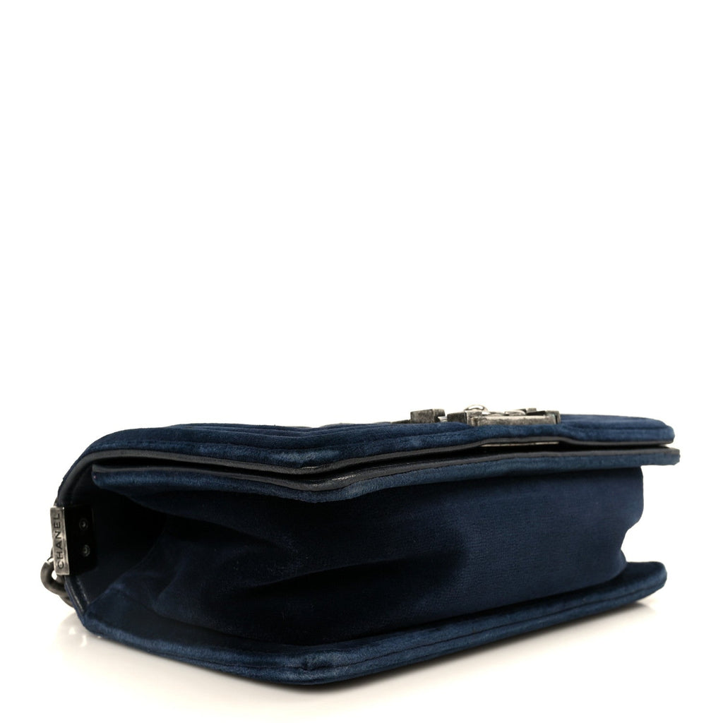 Chanel Velvet Quilted Small Boy Flap Blue